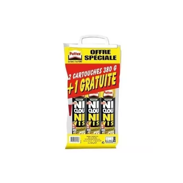 PATTEX Ni clou ni vis Fix Idéal Bois- Lot de 2 cartouches 380g + 1 gratuite