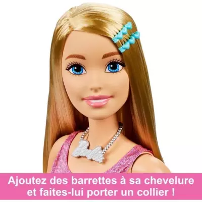 BARBIE GRANDE POUPÉE BLONDE FASHIONISTAS AVEC ROBE ROSE IRISÉE, 71 C