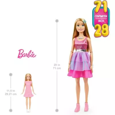 BARBIE GRANDE POUPÉE BLONDE FASHIONISTAS AVEC ROBE ROSE IRISÉE, 71 C