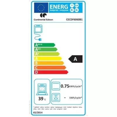 Cuisiniere gaz CONTINENTAL EDISON CECDF6060B1 - 4 feux - noir - L60 xP