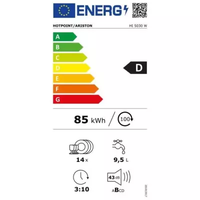 Lave-vaisselle tout intégrable HOTPOINT HI5030W - 14 couverts - Induc