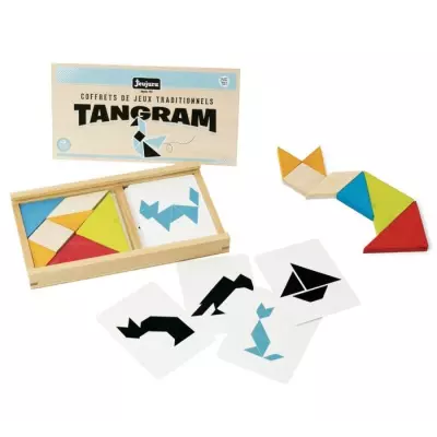 Jeu de tangram en bois - JEUJURA - 8144 - Coffret en bois - 7 pieces -