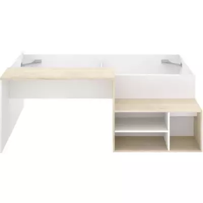 Lit combiné enfant KRIC - Chene naturel et blanc - Bureau et rangemen