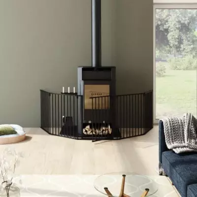 Barriere pare-feu de cheminée ou poele a bois 6 pans - 360 cm - Noir