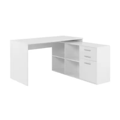 Bureau d'angle London - Panneaux de particules - Décor blanc - 136 x