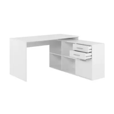 Bureau d'angle London - Panneaux de particules - Décor blanc - 136 x