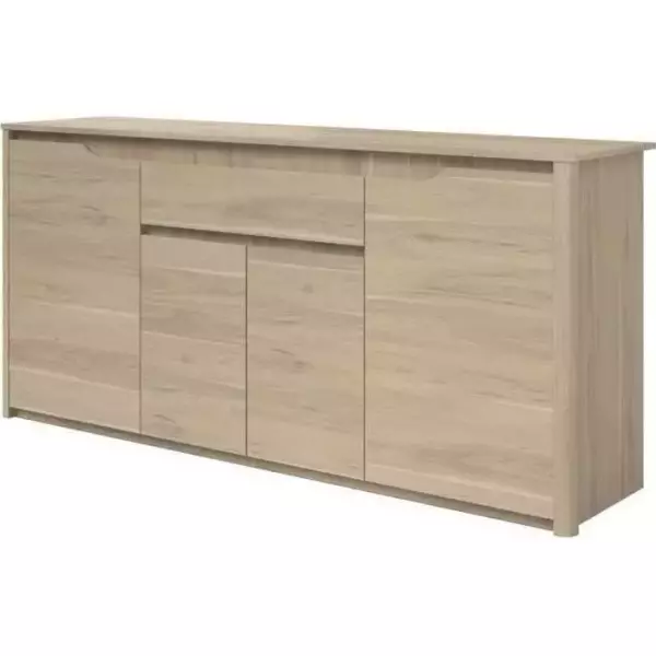 Buffet bas - Panneaux de particules - Décor chene dakota - 4 portes + 1 tiroir - Betty - L 185 x P 46 x H 85,5 cm