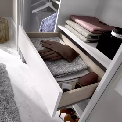 Dressing extensible avec rideau + 1 tiroir - Décor Blanc - L 160-113