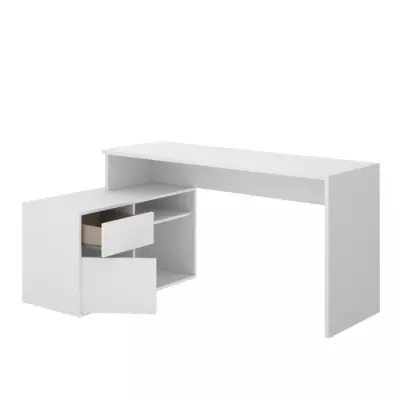 Bureau d'angle reversible 1 tiroir + 1 porte - Blanc - L 139 x P 92 x