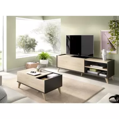 Ensemble salon NESS : Meuble TV + Table basse relevable - Mélaminé -