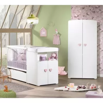 Lit bébé combiné évolutif - BABY PRICE - Basic - Blanc - Bouton co