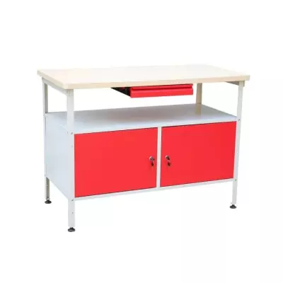 Établi a double porte DEFITEC - Rouge/Blanc - Pieds réglables - 1 ti