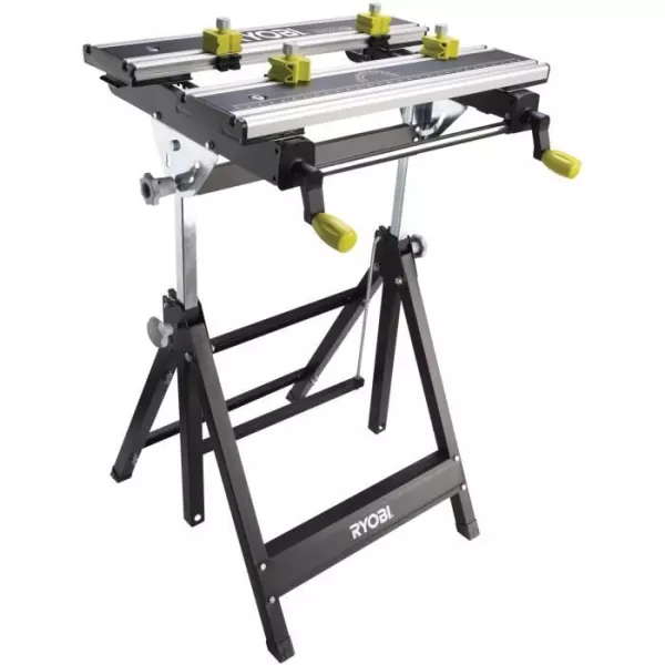 RYOBI - Etabli aluminium pliable orientable avec réglage hauteur - table 600 x 570 x 760 - Avec 4 mors & clé de service - RWB0