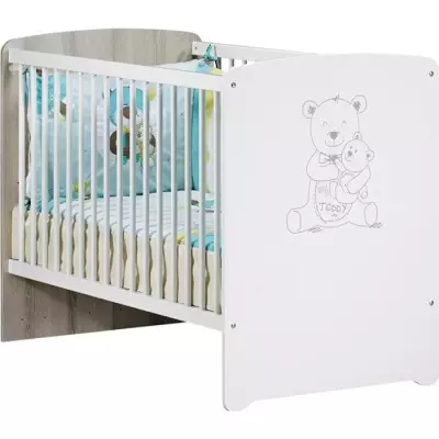 Lit bébé - 120 x 60 cm - Babyprice Teddy - Sérigraphié ours - En b