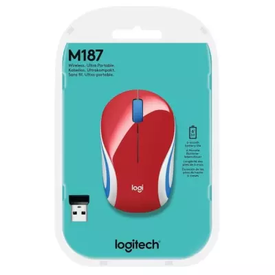 Souris mini - Sans fil - Logitech - M187 - Optique - Rouge