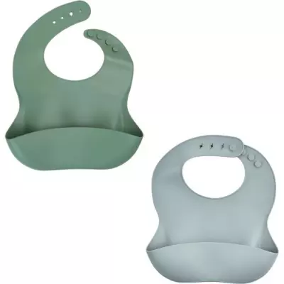 LOT DE 2 BAVOIRS SILICONE 1 VERT CACTUS + 1 GRIS