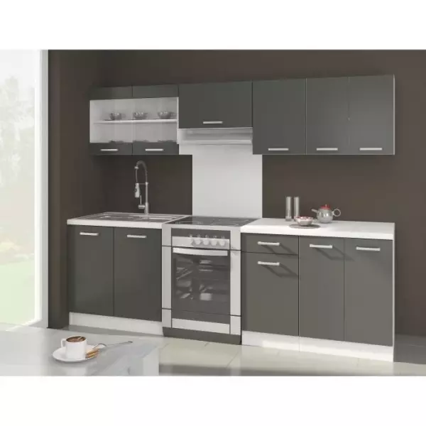 ULTRA Cuisine complete avec plan de travail L 2m40 - 7 éléments -Gris mat