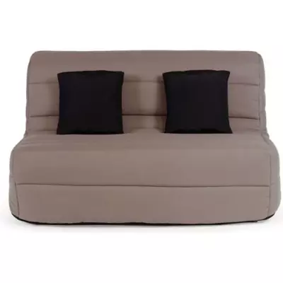 DUNLOPILLO Banquette BZ 2 places - Tissu Taupe + 2 coussins noir - L 1