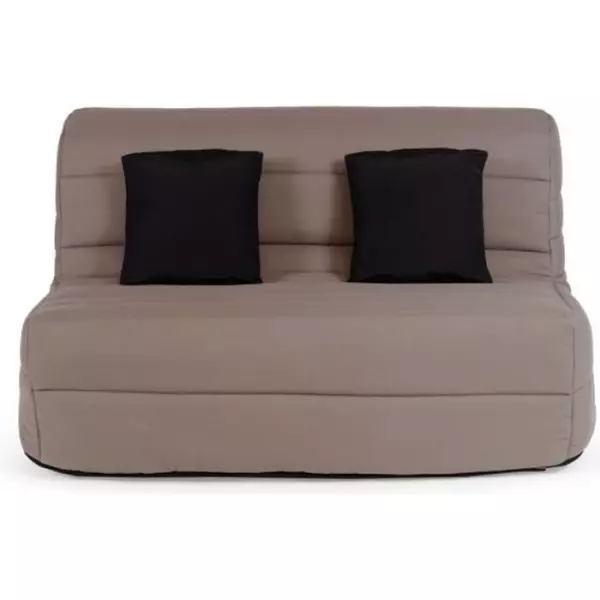 DUNLOPILLO Banquette BZ 2 places - Tissu Taupe + 2 coussins noir - L 140 x P 99 x H 98 cm - ALICE -