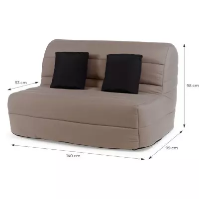 DUNLOPILLO Banquette BZ 2 places - Tissu Taupe + 2 coussins noir - L 1