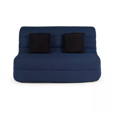 DUNLOPILLO Banquette BZ - Tissu Marine + 2 coussins noir - L 140 x P 9