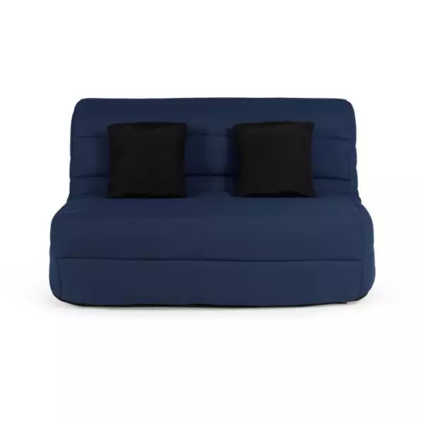 DUNLOPILLO Banquette BZ - Tissu Marine + 2 coussins noir - L 140 x P 99 x H 98 cm - Made in France - ALICE