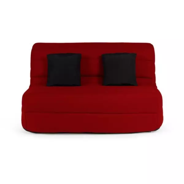 Banquette BZ DUNLOPILLO - Tissu Rouge - 140x190cm - 2 coussins noir