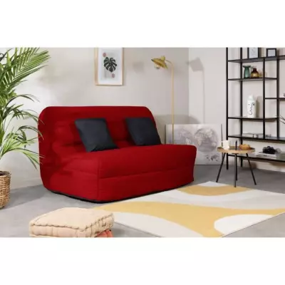 Banquette BZ DUNLOPILLO - Tissu Rouge - 140x190cm - 2 coussins noir