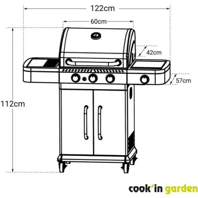 Barbecue a gaz - COOK'IN GARDEN - FIDGI 3 - 3 brûleurs + Side - Noir