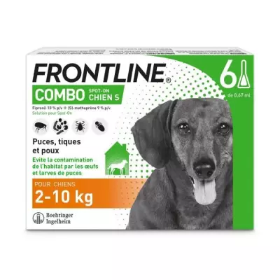 FRONTLINE Combo Chien S - 2 a 10 kg - 6 Pipettes - Puces tiques et pou