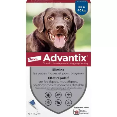 ADVANTIX Chien Solution Antiparasitaire Grande Race 25 a 40kg 6 pipett