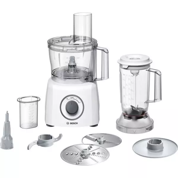 Robot multifonctions BOSCH MultiTalent3 - Blanc - 800 W - 2 vitesses et pulse - Bol mélangeur 2,3 L - Bol mixeur 1 L - 2 disque