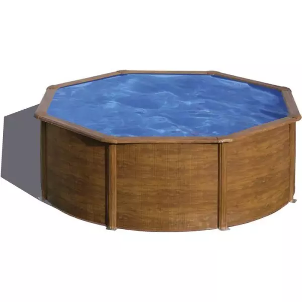 GRE - Kit Piscine hors sol acier ronde imitation bois - Ø370 x H122 cm (Livrée avec filtre a cartouche + échelle)