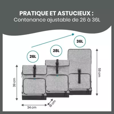 Babymoov Sac a dos a langer Le Sancy, Capacité ajustable 26 a 36L, Sm