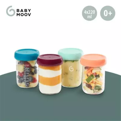 BABYMOOV Babybols lot 4 pots de conservation bébé en verre 220ml, co