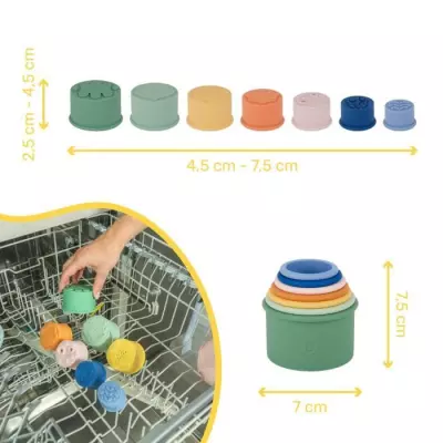 Badabulle Lot de 7 Tasses Empilables Numérotées - Jouets de Bain en