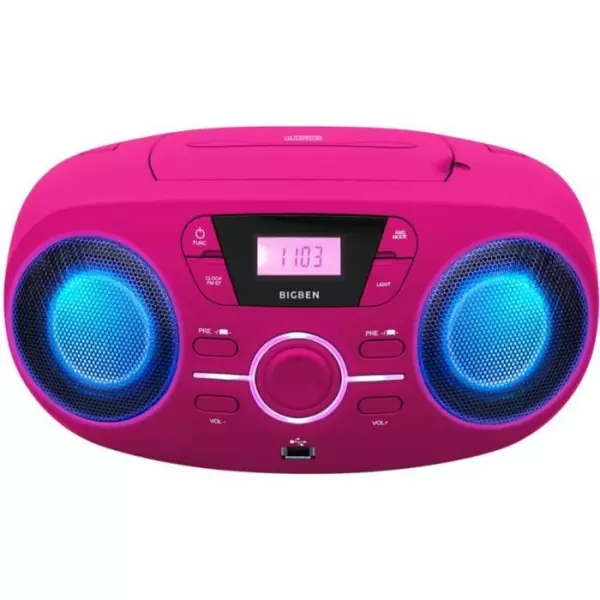 BIGBEN CD61RSUSB Lecteur Radio Cd Portable Usb Rose + Speakers Lumineux