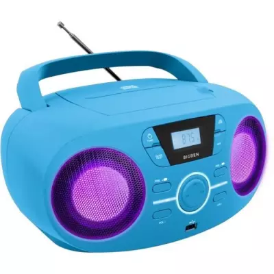 BIGBEN CD61BLUSB Lecteur Radio Cd Portable Usb Bleu + Speakers Lumineu