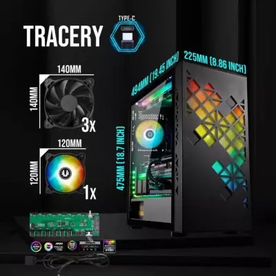 Boitier PC sans alimentation - BITFENIX Tracery ARGB (Noir) - Moyen to