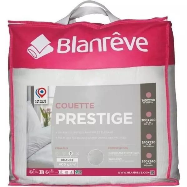 Couette 200x200 cm BLANREVE PRESTIGE - Chaude - 100% Polyester - 2 Personnes - Satin rayé