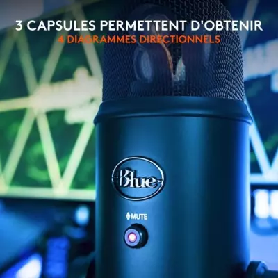 Microphone Blue Microphones USB Yeti Noir, Plug & Play sur PC et Mac