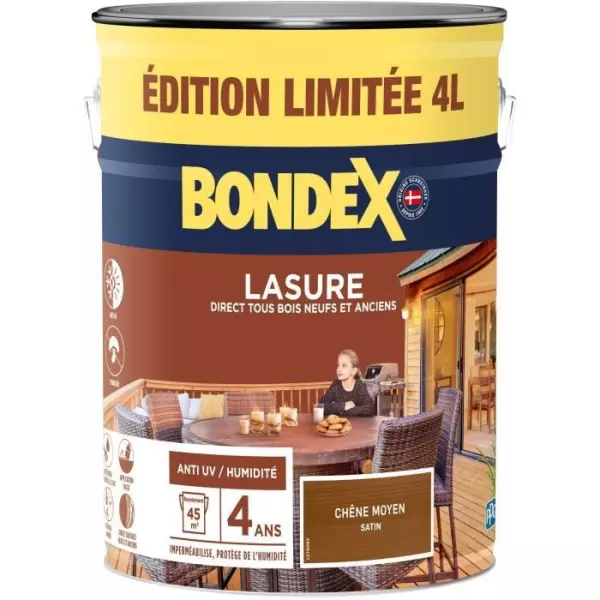 Lasure protection de bois - Chene moyen - Mat - BONDEX - 4 L