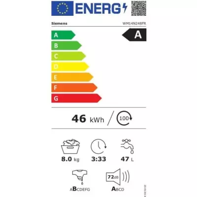 Lave-linge hublot SIEMENS WM14N248FR iQ300 - 8 kg - Induction - L60cm