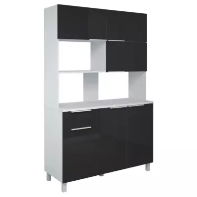 LOVA Buffet de cuisine contemporain noir brillant - L 120 cm