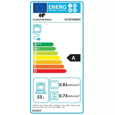 Cuisiniere gaz CONTINENTAL EDISON CECDF5060B3 - 4 feux - noir - L50 xP