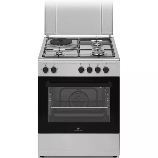 Cuisiniere mixte CONTINENTAL EDISON CECM60FCS - 3 feux gaz + 1 électrique - L59,8 x P61 xH83 cm - Silver