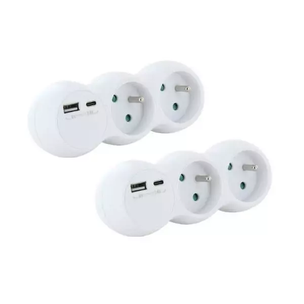 Lot 2 domino CHACON - 47002 - 2x16A avec USB-A +USB-C - Blanc (FR)