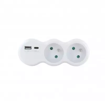 Lot 2 domino CHACON - 47002 - 2x16A avec USB-A +USB-C - Blanc (FR)