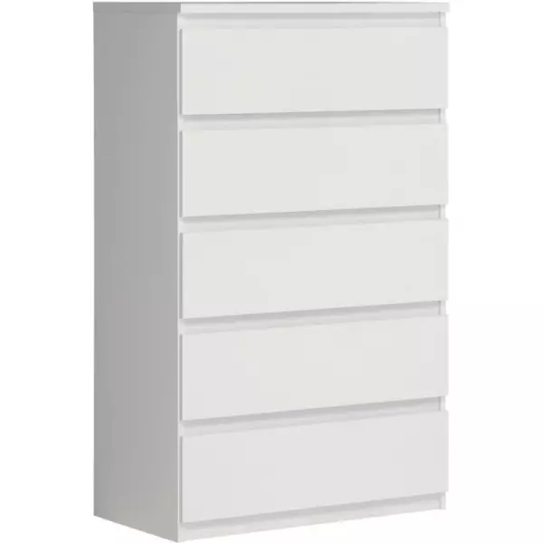 Commode CHELSEA 5 tiroirs - 77,2 cm - Décor blanc mat