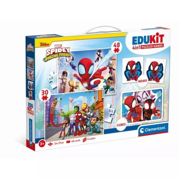 Clementoni - Edukit - Spidey -Coffret apprentissage 4 en 1 - 2 puzzles, 1 mémo, 1 jeu de 6 cubes - Fabriqué en Italie - Dés 4